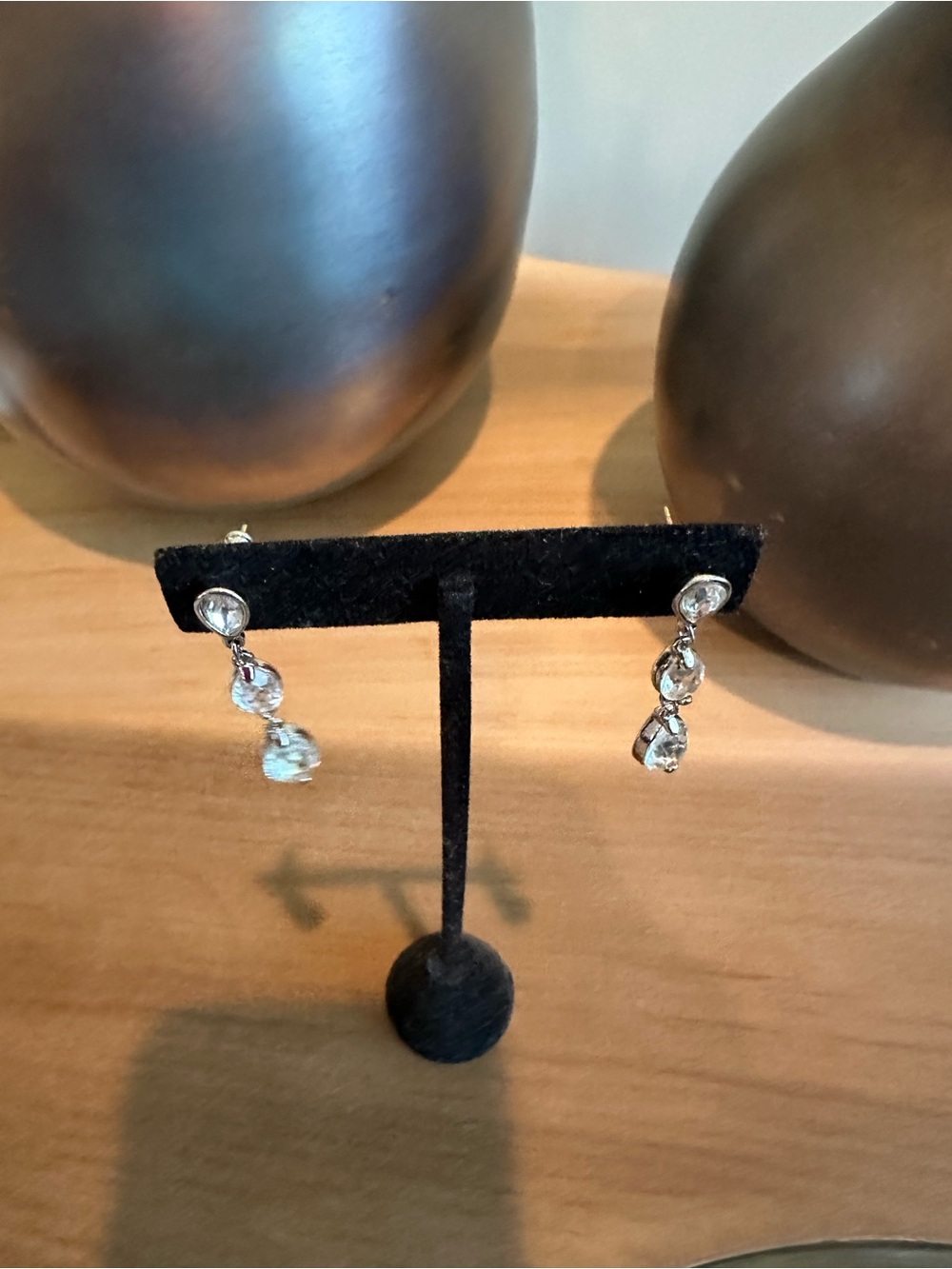 Swarovski Silver-Tone Clear Crystal Triple Drop Earrings - Picture 3 of 4
